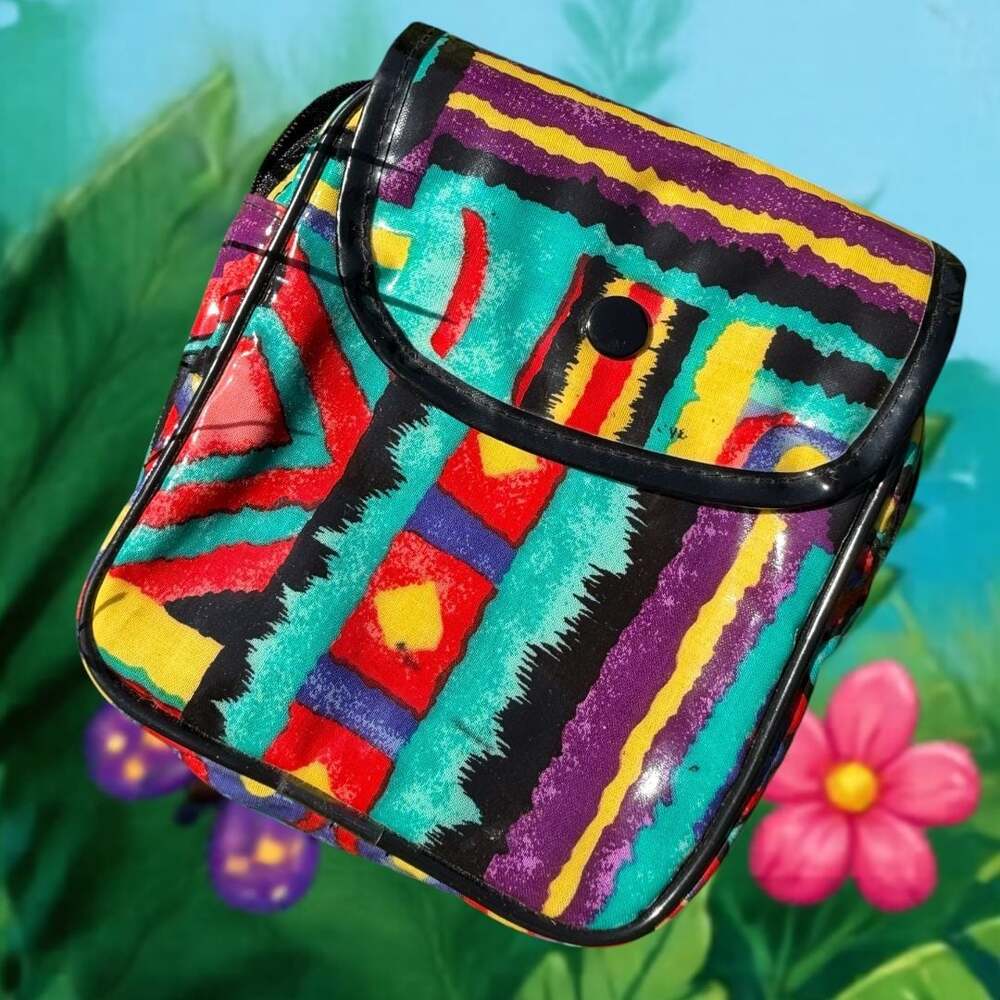 Vintage 90s Geometric Safari African Print Belt Bag Fanny Pack